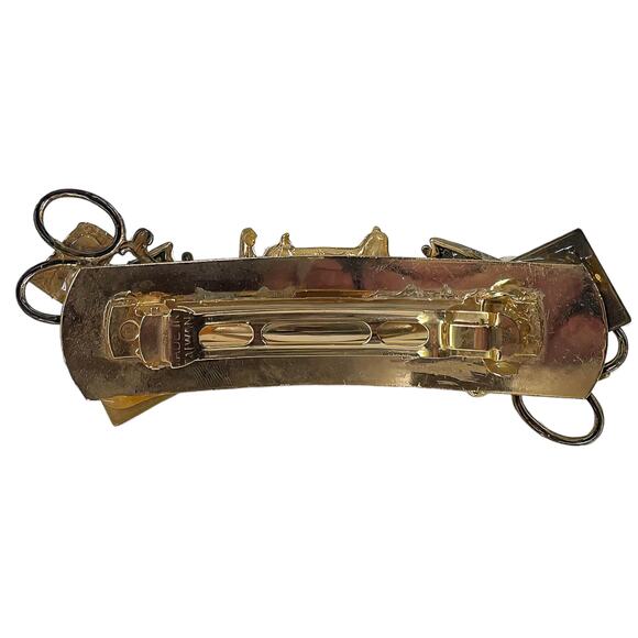 1990s Taiwan Brass & Shell Sewing Theme Seamstress Novelty Barrette Hair Clip - Picture 2 of 3